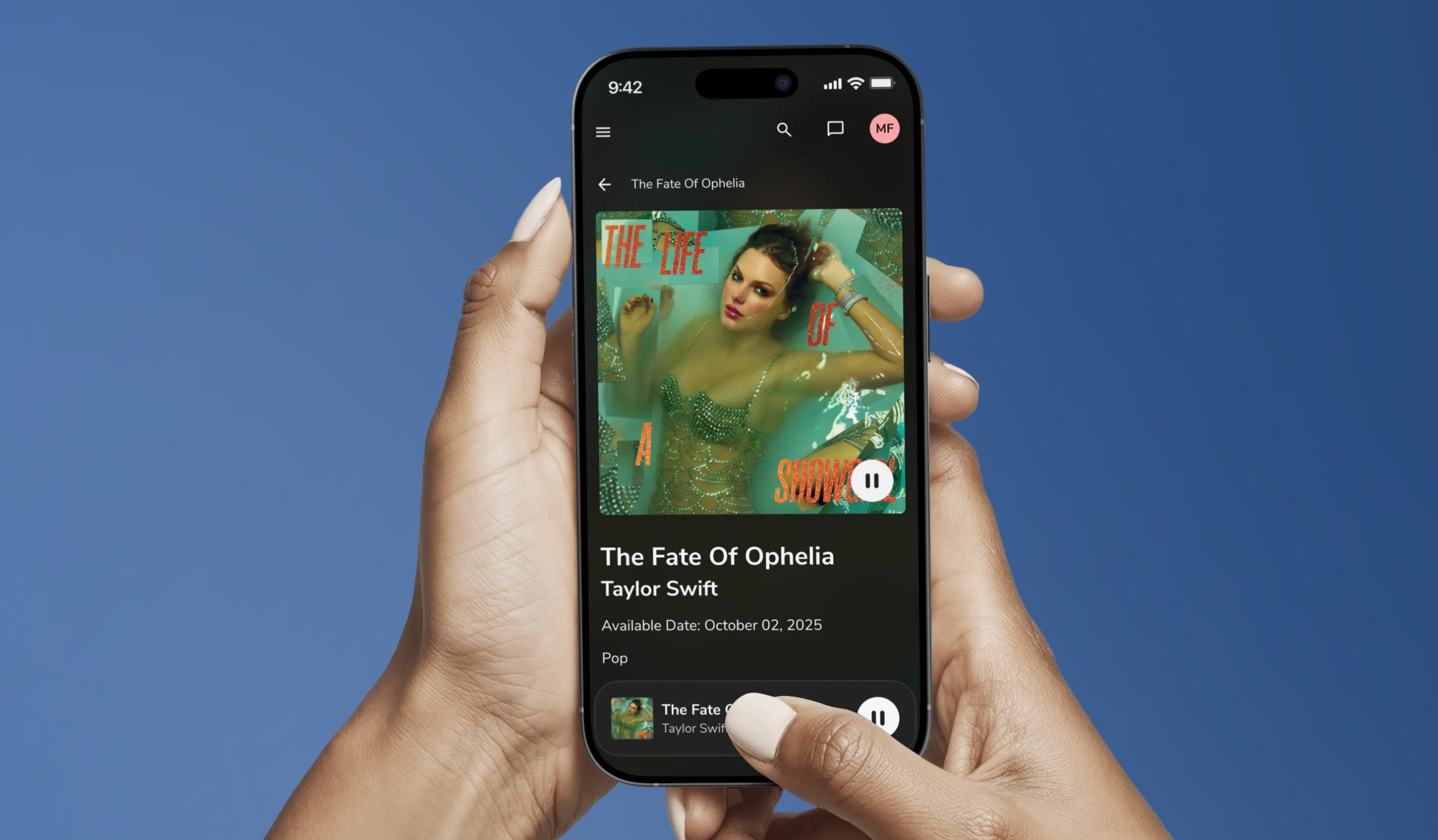 Player Streaming music platform interface