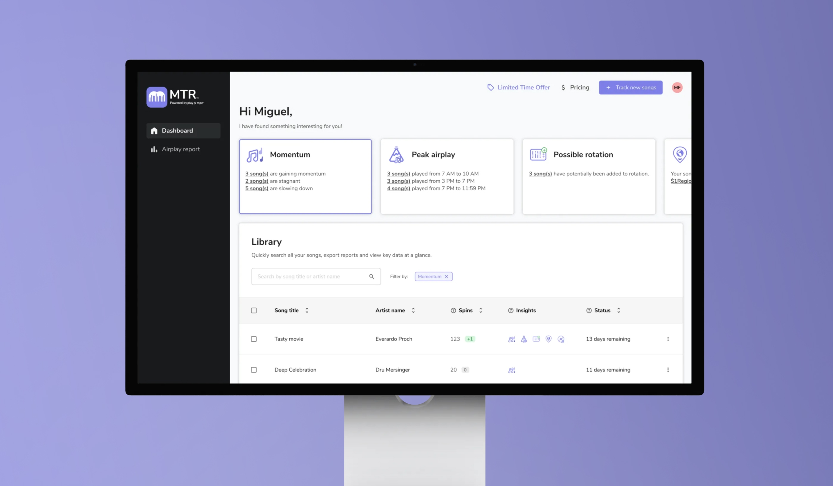 MTR Radio Analytics dashboard with real-time data
